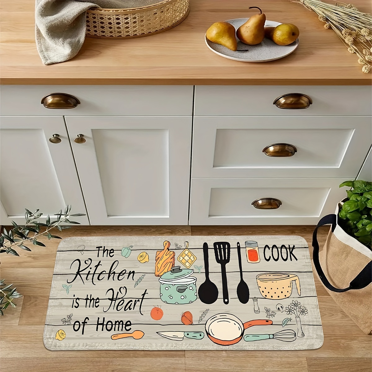 Home Cooking Quotes - سجادة مطبخ مطبوعة بتصميم أدوات المطبخ،