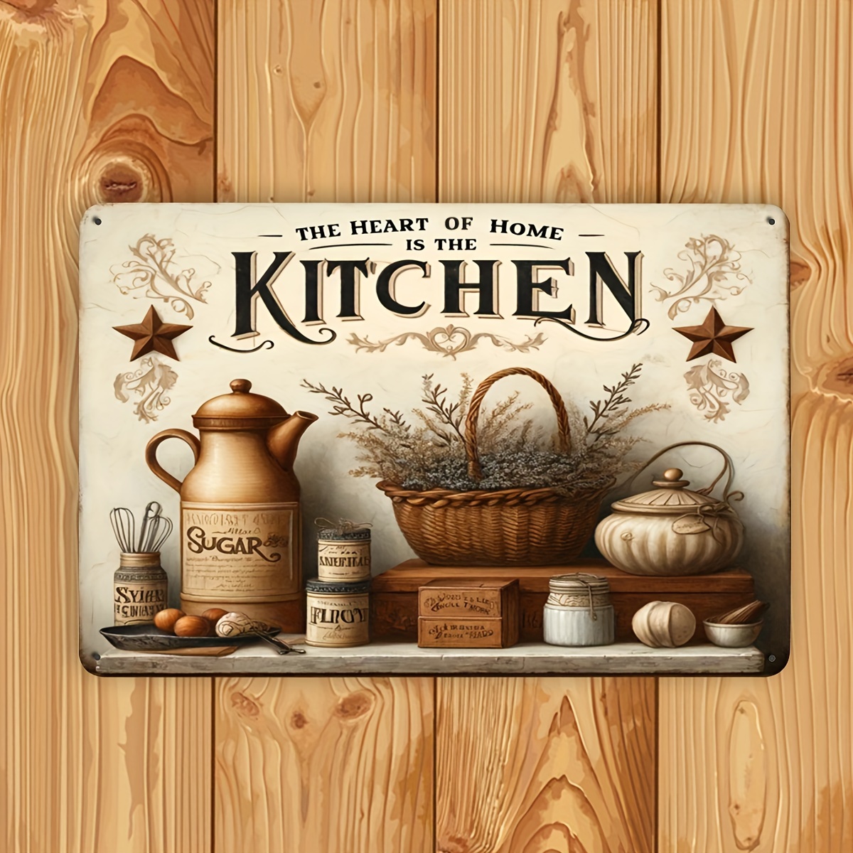 Home Cooking Quotes - لافتة معدنية مزخرفة للمطبخ بتصميم عتيق