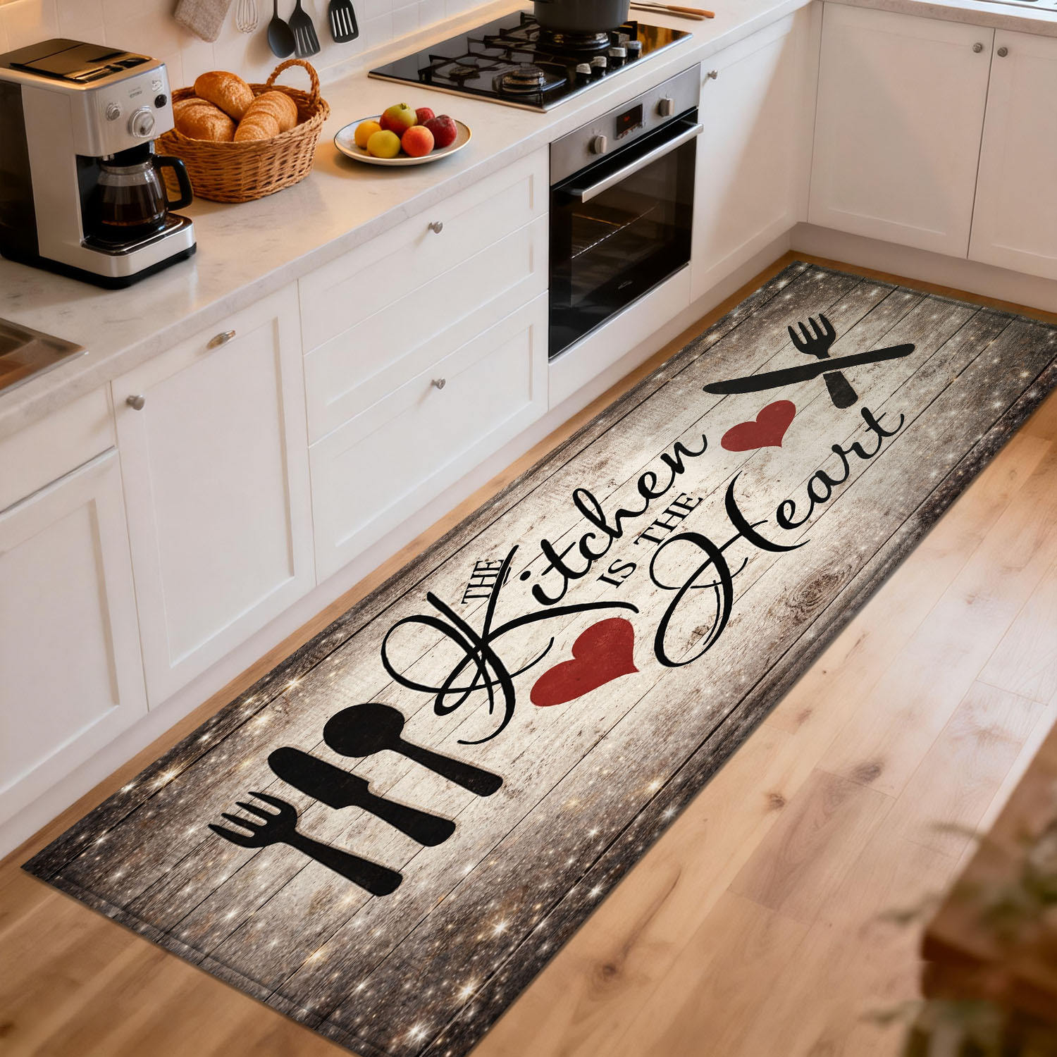 Home Cooking Quotes - سجادة مطبخ خشبية ريفية بتصميم جرافيكي